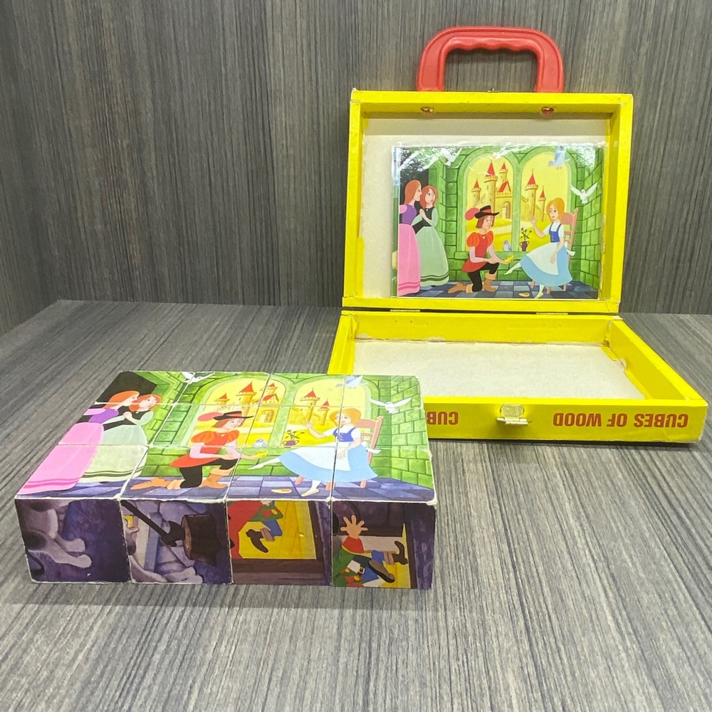 Wooden Toy Block Picture Cubes Vintage Snow White Cinderella - Picture 13 of 16
